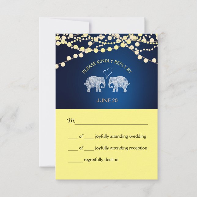 TONS OF LOVE/Elephant Night Lights Wedding RSVP Card (Front)