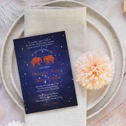 TONS OF LOVE/Elephant Orange Blue Wedding Invites