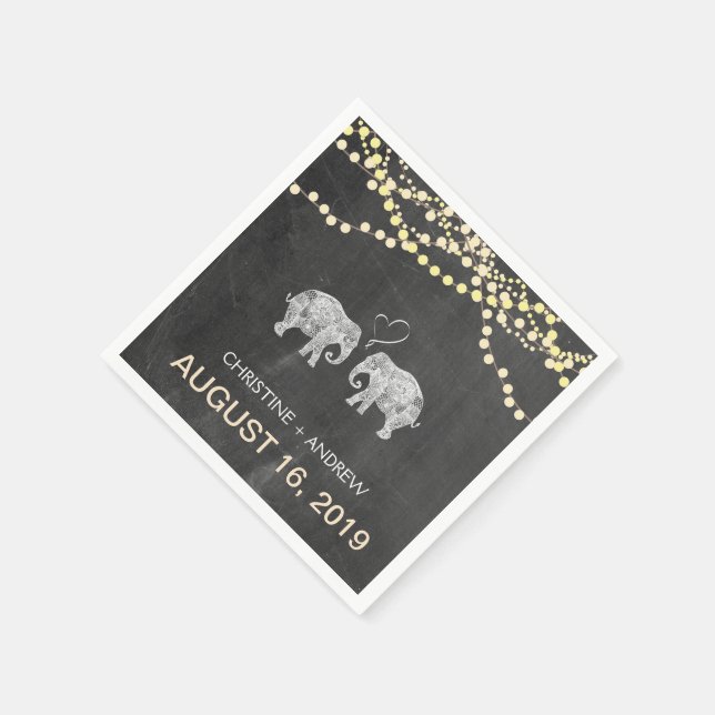 TONS OF LOVE-Elephant String of Lights Custom Paper Napkins (Corner)