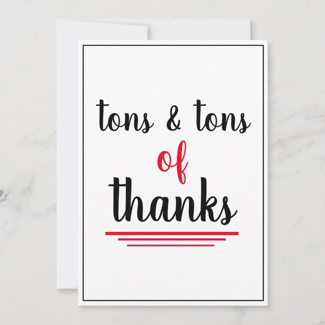 Tons of Thanks Employee Appreciation Red Black Thank You Card | Zazzle