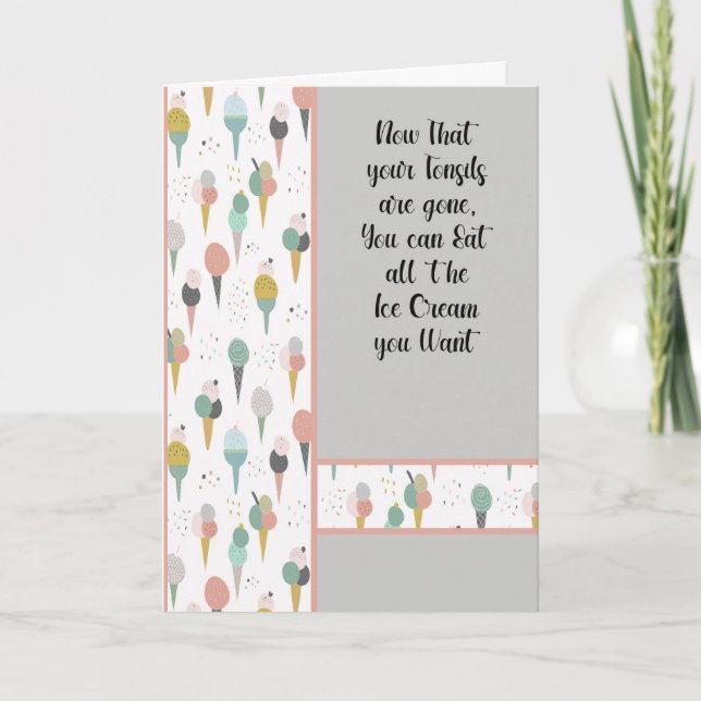 Tonsils Get Well for Kids with Ice Cream Cones Thank You Card (Front)