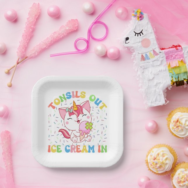 Tonsils Out, Ice Cream In | Unicorn Cat Paper Plates (Party)
