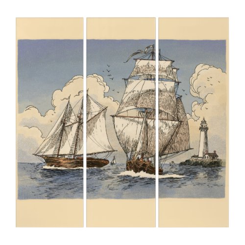 Tony Millionaire Two Ships Canvas Print Tryptic Triptych