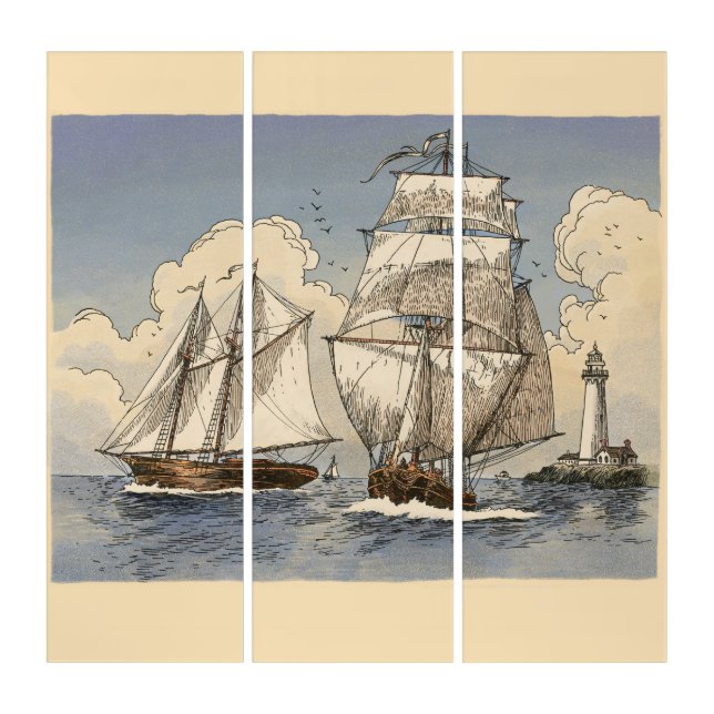 Tony Millionaire Two Ships Canvas Print Tryptic Triptych (Front)