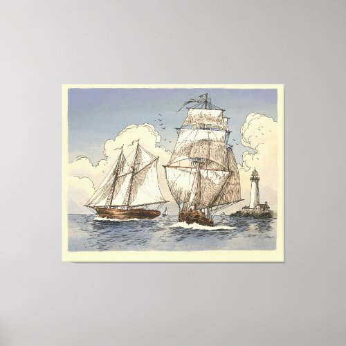 Tony Millionaire Two Ships Poster Canvas Print