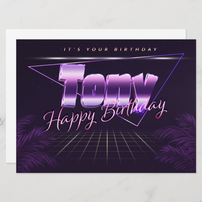 Tony Name First Name purla retro card Birthday (Front/Back)