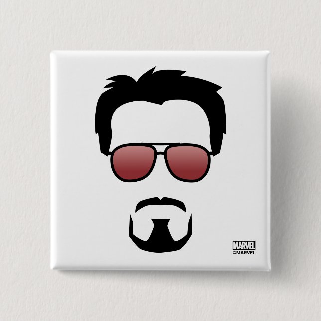 Tony Stark Hairstyle Icon With Aviator Sunglasses Button (Front)