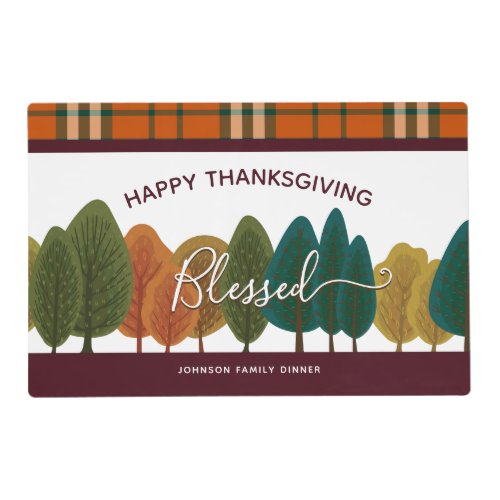 Too Blessed Thanksgiving Autumn Forest Botanical Placemat