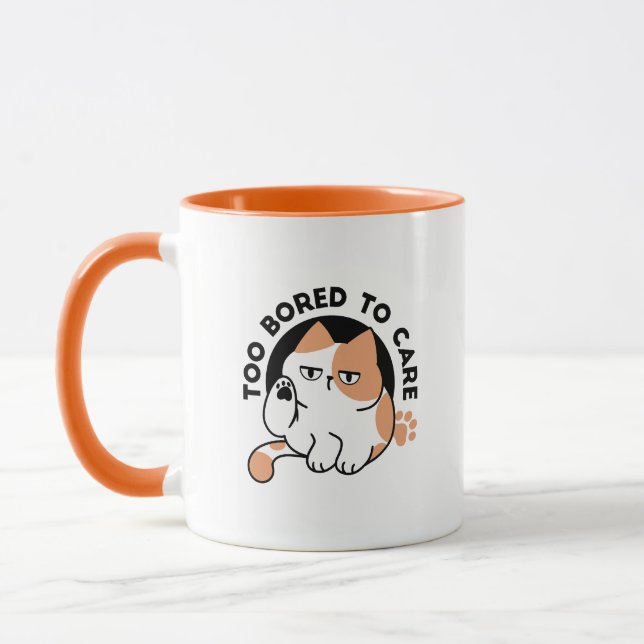 Too Bored to Care – Funny Grumpy Cat Quote Mug (Left)
