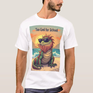 Too Cool for School – Bearded Dragon Beach Cartoon T-Shirt