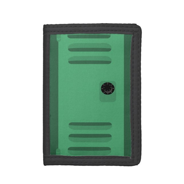 Too Cool For School Green Locker Fun Trifold Wallet (Front Vertical)