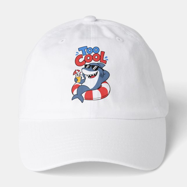 Too Cool Summer Shark Wearing Sunglasses Cartoon  Hat (Front)