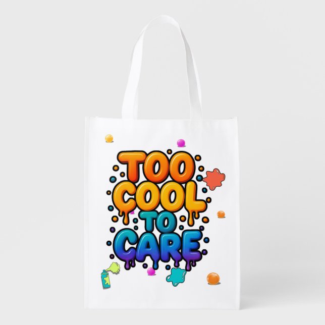 Too Cool To Care Bold Graffiti Pastel Shirt with Grocery Bag (Front)