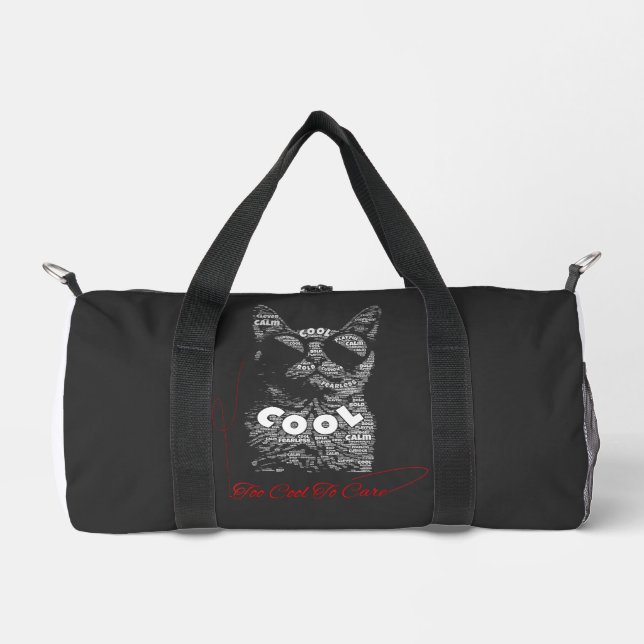Too Cool To Care Cat Typography Duffle Bag (Front)