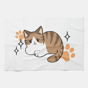 Too Cool to Care, Too Lazy to Move – Relaxing Cat Kitchen Towel