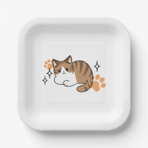 Too Cool to Care, Too Lazy to Move – Relaxing Cat Paper Plates