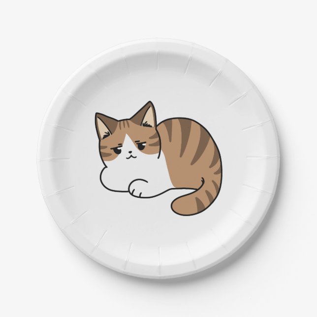 Too Cool to Care, Too Lazy to Move – Relaxing Cat  Paper Plates (Front)
