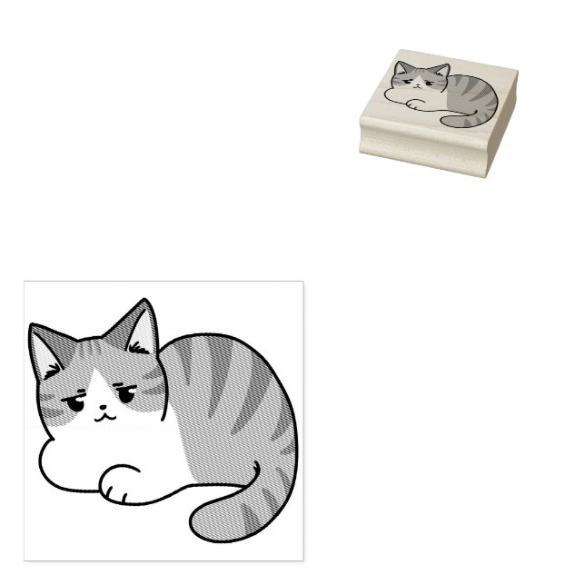 Too Cool to Care, Too Lazy to Move – Relaxing Cat  Rubber Stamp (Stamped)