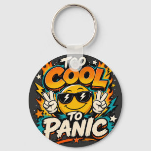 Too Cool To Panic Funny Smiley Graphic Design Keychain