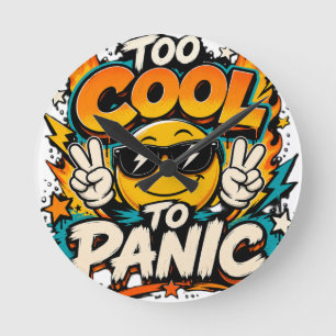 Too Cool To Panic Funny Smiley Graphic Design Round Clock