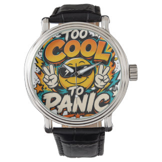 Too Cool To Panic Funny Smiley Graphic Design Watch