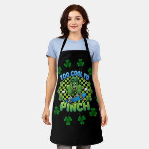 Too Cool to Pinch Skateboard Shamrock St. Patricks Apron