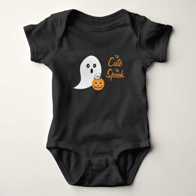 Too Cut Too Spook Ghost Trick Or Treat Pumpkin Baby Bodysuit (Front)