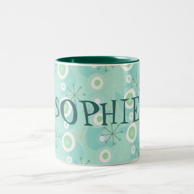 Too Cute Blue/Green Retro Pattern Mug (Center)