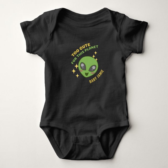 Too Cute for This Planet Alien Personalized Baby Bodysuit (Front)