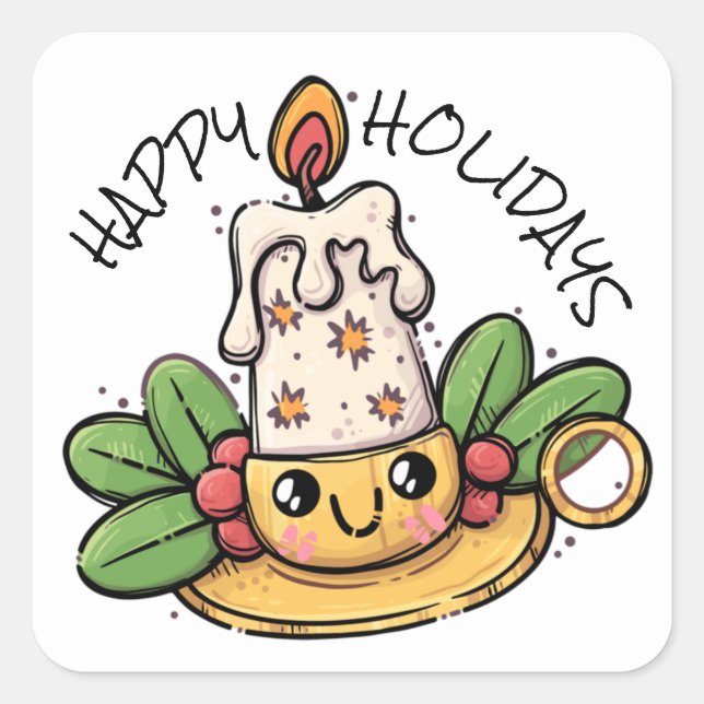 TOO CUTE HAPPY HOLIDAYS SQUARE STICKER (Front)