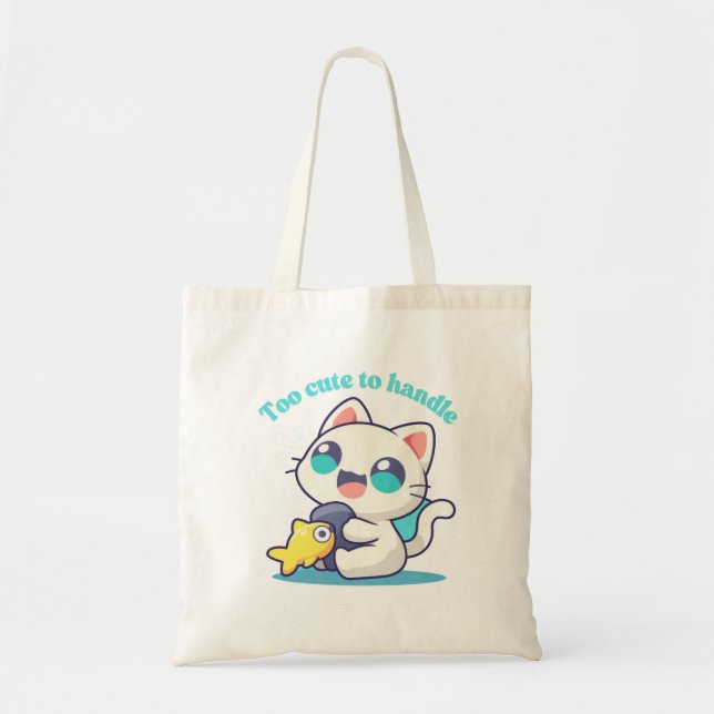  Too Cute Kawaii Anim Cat & Fish Tote Bag (Front)