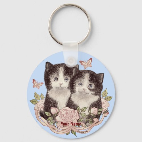 Too Cute Kittens  custom name  Keychain