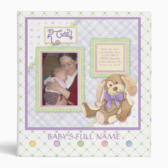 Too Cute Puppy, Baby Girl Scrapbook Binder (Front)