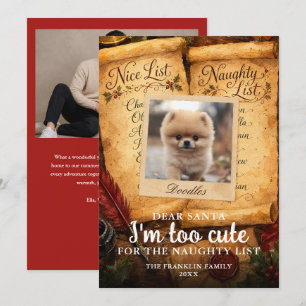 Too Cute Santa Nice Naughty List Pet 2 Photo Fun Holiday Card