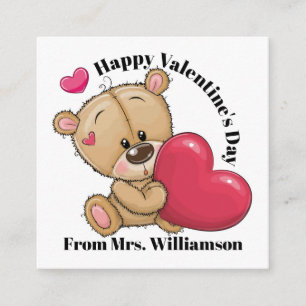 Too Cute Teddy Bear Valentine - See Back! Square Business Card