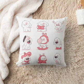 Too Cute To Bark | Kawaii Puppy Aesthetic Design Throw Pillow