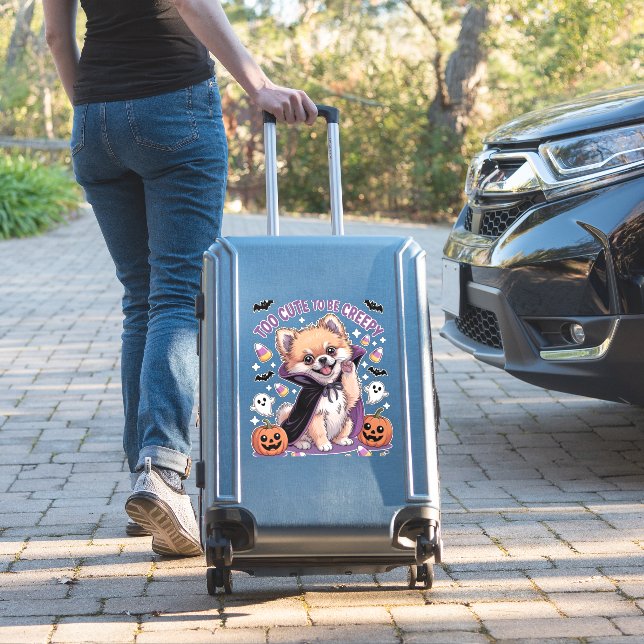 Too Cute to be Creepy Halloween Tee PNG Sticker (Suitcase Insitu)