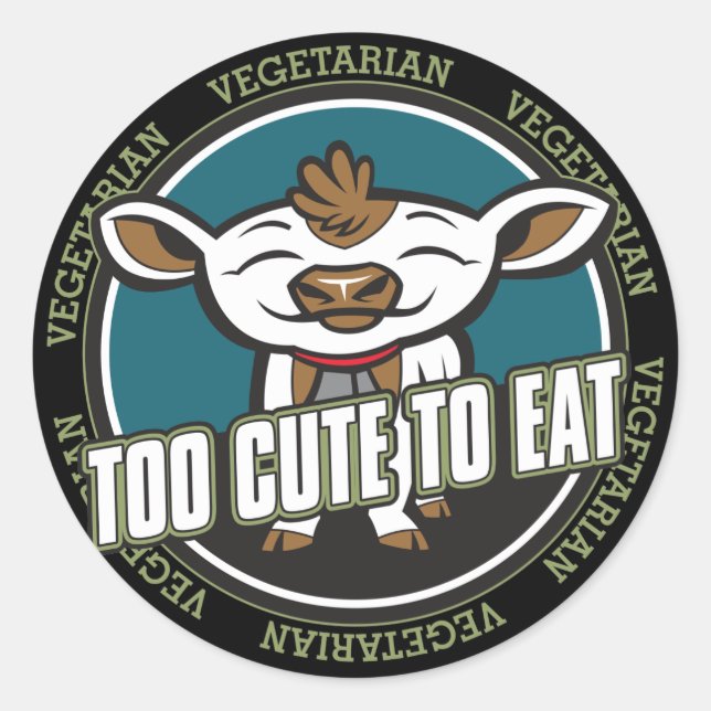 Too Cute to Eat Cow Classic Round Sticker (Front)