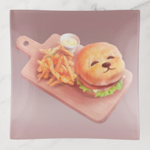 Too Cute to Eat: Smiling Bichon Burger Art Trinket Tray