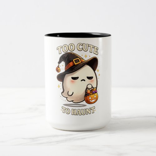 Too Cute To Haunt Ghost Witch Halloween Art Two-Tone Coffee Mug