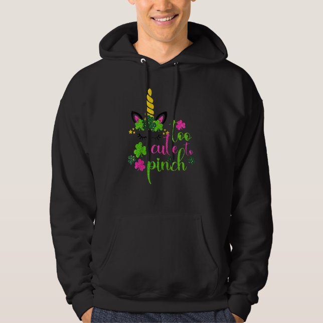 Too Cute To Pinch Girls St Patrick's Day Lucky Rag Hoodie (Front)