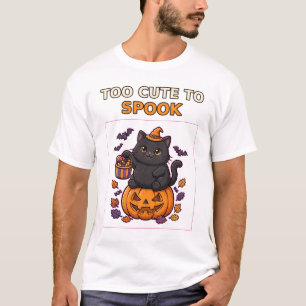 Too Cute To Spook Black Cat Halloween Tee