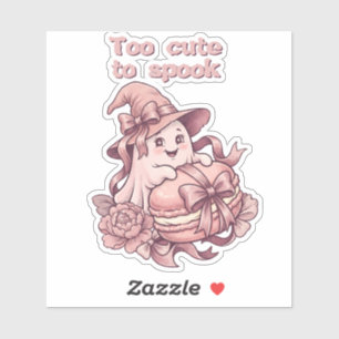 Too Cute To Spook Coquette Pink Ghost & Macaron Sticker