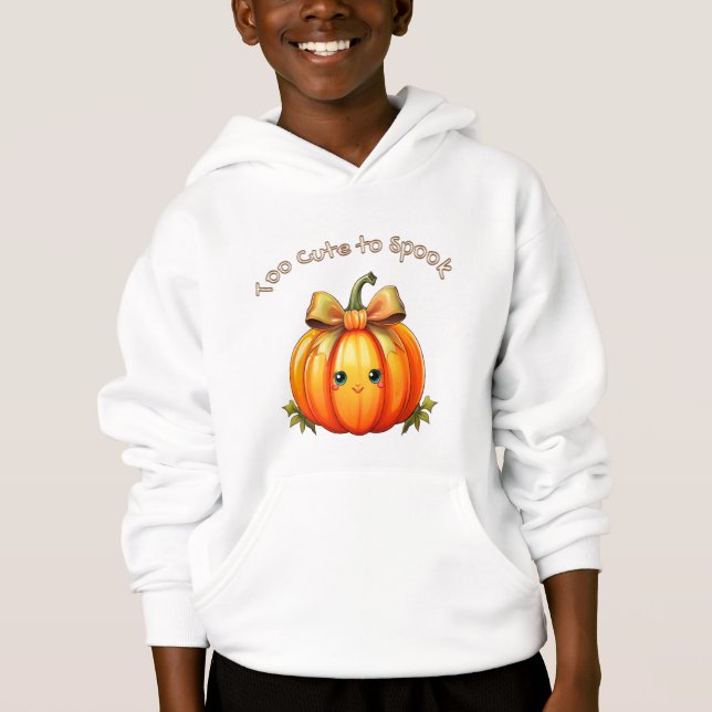 Too Cute to Spook – Cozy Pumpkin Hoodie (Front)