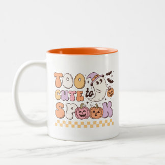 Too Cute To Spook Cute Ghost Retro Halloween Two-Tone Coffee Mug