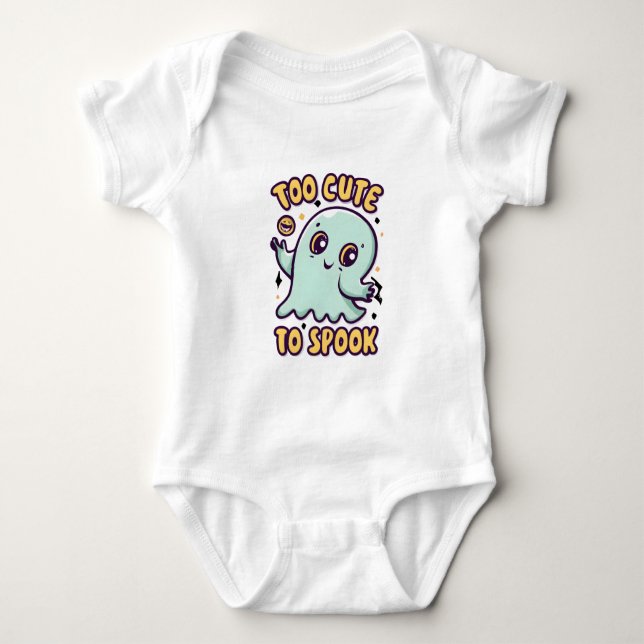 Too Cute To Spook Cute Halloween Ghost Baby Bodysuit (Front)