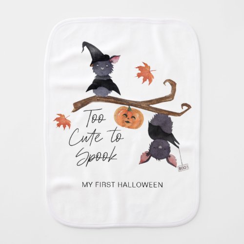 Too Cute to Spook First Halloween Watercolor Bats Baby Burp Cloth