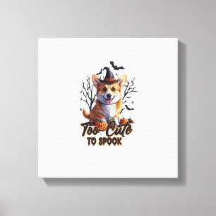 Too Cute To Spook Funny Halloween Dog Corgi T shir Canvas Print