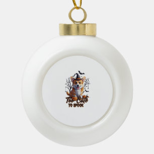 Too Cute To Spook Funny Halloween Dog Corgi T shir Ceramic Ball Christmas Ornament