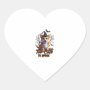 Too Cute To Spook Funny Halloween Dog Corgi T shir Heart Sticker